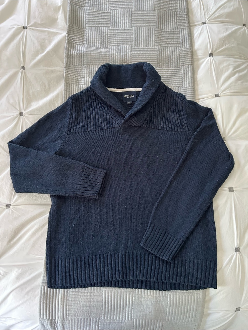 British Khaki Men’s Navy Shawl Collar Sweater